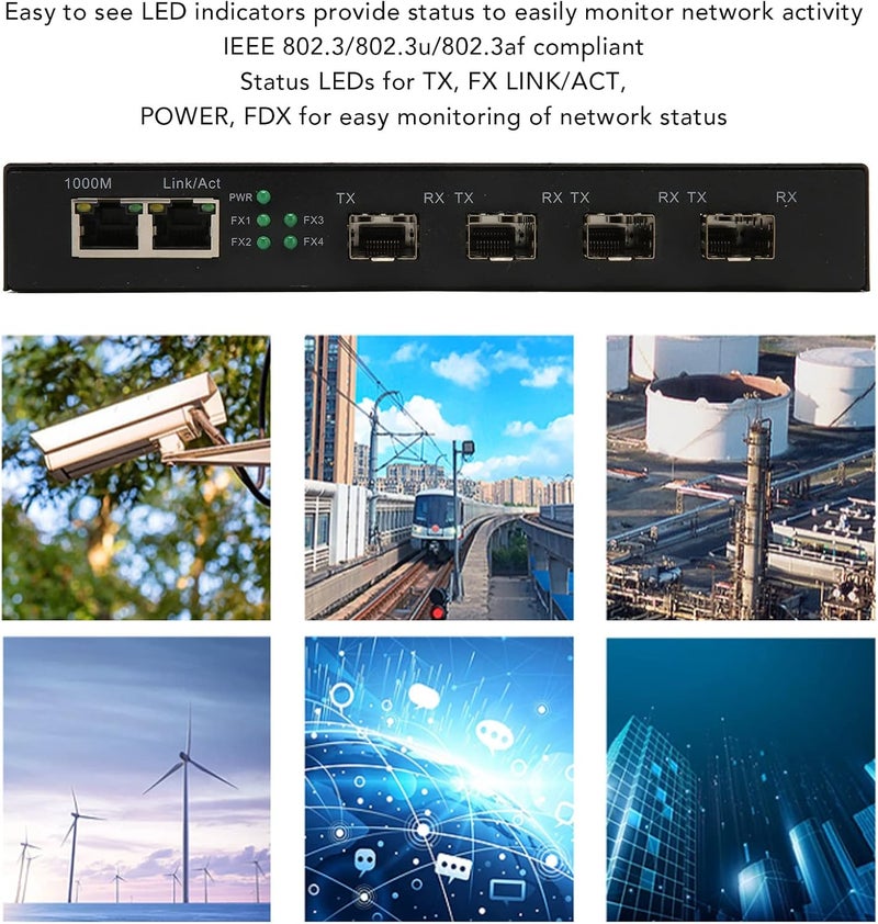 Estink SFP Ethernet Fiber Optic Switch, 1000m Ethernet Fiber Optic Transceiver, 4 Optical Ports 2 Electrical Ports, 120km, with LED Indicator, Supports 9k Bytes Jumbo Frames - Image 2